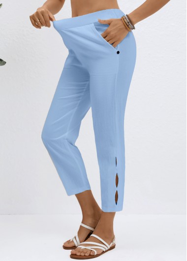 women clothes image of Light Blue Elastic Waist High Waisted Pants