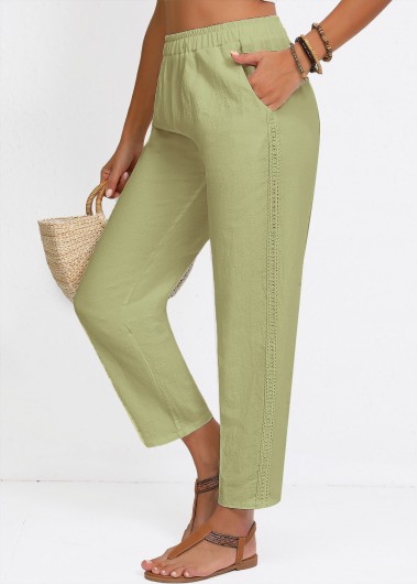 women clothes image of Sage Green Straight Leg Elastic Waist High Waisted Pants
