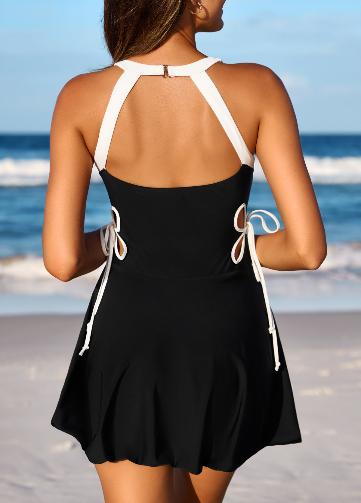 Black Cutout Bowknot One Piece Swimdress | picture 