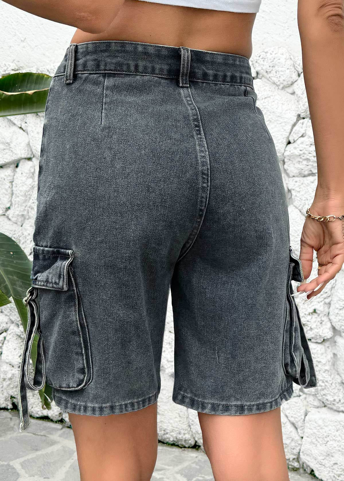 Dark Grey Marl Button Fly High Waisted Denim Shorts | picture 