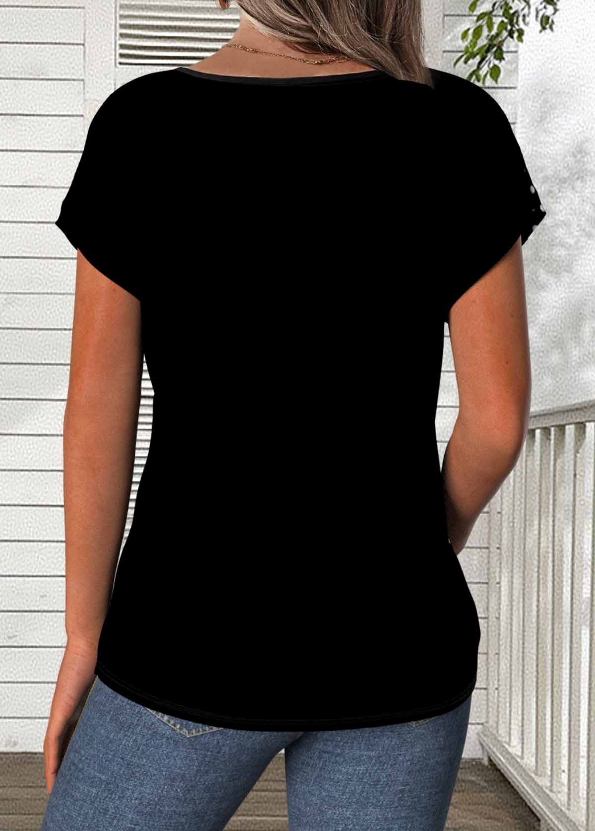 Black Patchwork Polka Dot Short Sleeve T Shirt | picture 