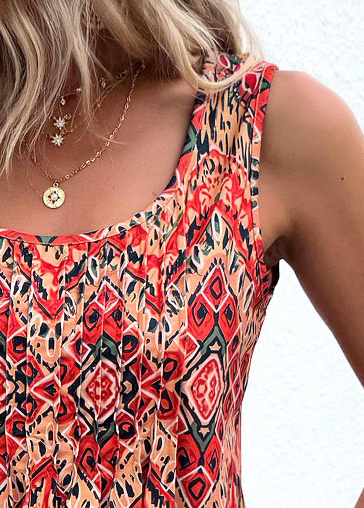 Multi Color Tummy Coverage Tribal Print Sleeveless Tank Top | picture 