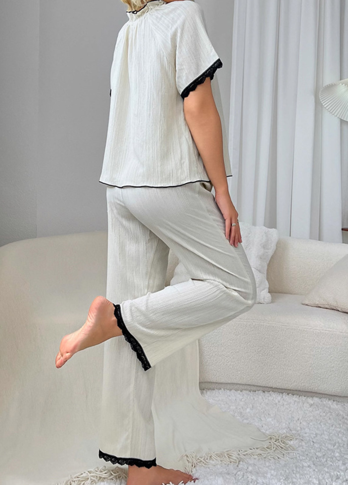 White Short Sleeve Lounge Top and Pants | picture 