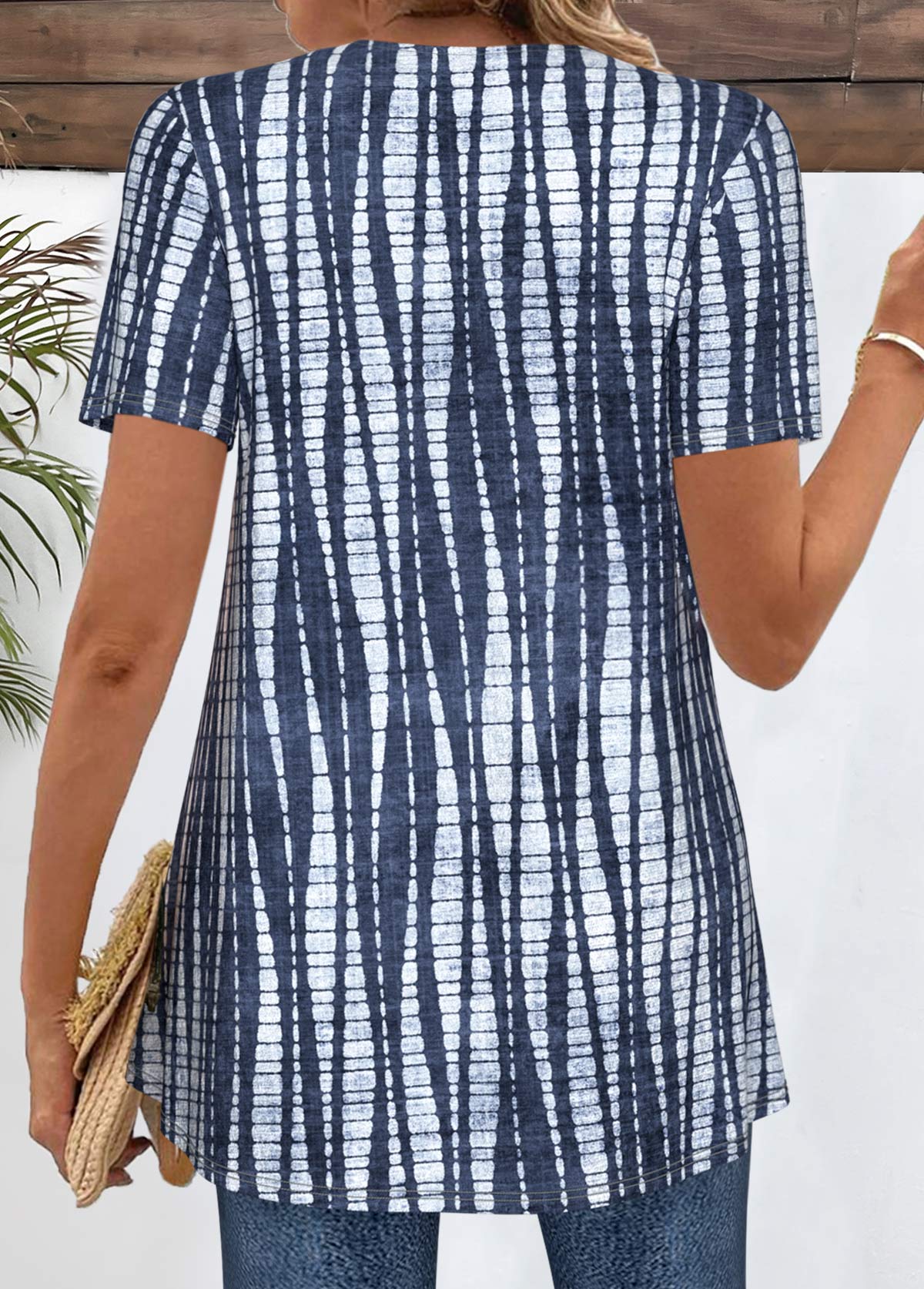 Plus Size Navy Patchwork Fake Two Piece Twinset | picture 