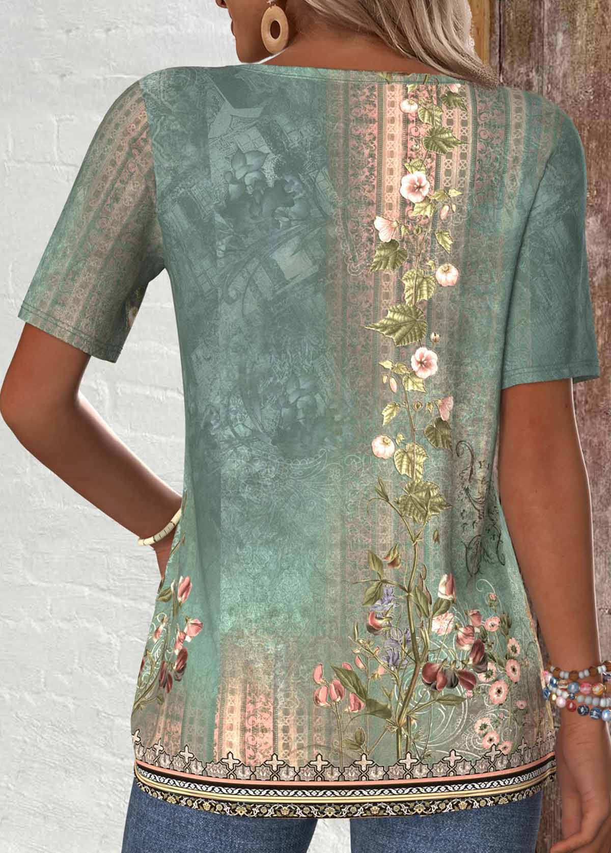 Plus Size Sage Green Tuck Stitch T Shirt | picture 