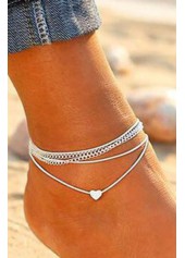 Heart Shape Silver Metal Anklet Set for Woman