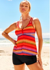 Rainbow Color Striped Double Straps Tankini Set