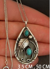 Turquoise Teardrop Feather Design Metal Necklace | thumb picture 