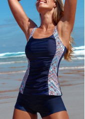 Patchwork Geometric Print Navy Tankini Set | thumb picture 