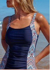 Patchwork Geometric Print Navy Tankini Set | thumb picture 