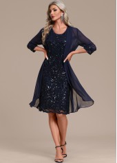 Navy Lace Sequin Shift Dress and Cardigan