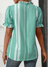 Mint Green Frill Striped Short Sleeve Blouse