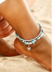 Cyan Round Layered Beads Detail Anklet