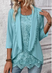 Mint Green Lace 3/4 Sleeve Fake Two Piece Twinset | thumb picture 