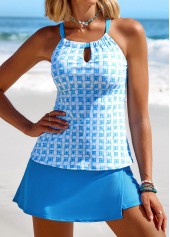 Cut Out Mid Waisted Geometric Print Tankini Set