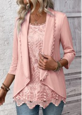 Light Pink 3/4 Sleeve Fake Two Piece Twinset | thumb picture 