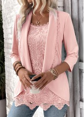 Light Pink 3/4 Sleeve Fake Two Piece Twinset