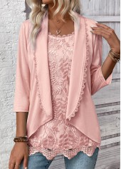 Light Pink 3/4 Sleeve Fake Two Piece Twinset | thumb picture 