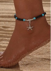 Beaded Geometric Black Starfish Polyresin Anklet