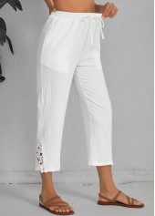 White Patchwork Elastic Waist High Waisted Pants | thumb picture 