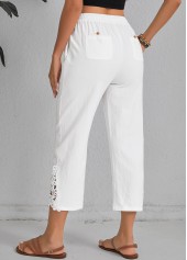 White Patchwork Elastic Waist High Waisted Pants | thumb picture 