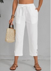 White Patchwork Elastic Waist High Waisted Pants | thumb picture 