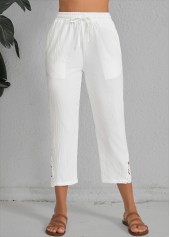 White Patchwork Elastic Waist High Waisted Pants | thumb picture 