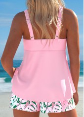 Drawstring Tropical Plants Print Light Pink Tankini Set | thumb picture 