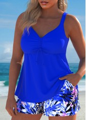 Drawstring Tropical Plants Print Royal Blue Tankini Set | thumb picture 