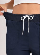 Navy Lace Up Straight Leg Elastic Waist Pants | thumb picture 