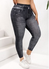 Black Plus Size Denim-effect Print Skinny Elastic Waist Leggings | thumb picture 