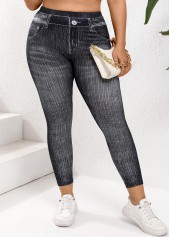 Black Plus Size Denim-effect Print Skinny Elastic Waist Leggings | thumb picture 