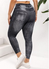 Black Plus Size Denim-effect Print Skinny Elastic Waist Leggings | thumb picture 
