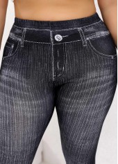 Black Plus Size Denim-effect Print Skinny Elastic Waist Leggings | thumb picture 