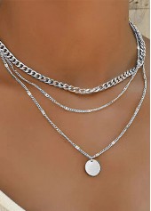 Silver Round Layered Design Metal Necklace