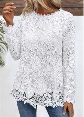 White Embroidery Long Sleeve Round Neck T Shirt | thumb picture 