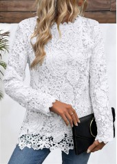 White Embroidery Long Sleeve Round Neck T Shirt | thumb picture 