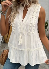 Beige Sleeveless V Neck Tank Top | thumb picture 