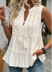 Beige Sleeveless V Neck Tank Top | thumb picture 