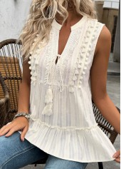 Beige Sleeveless V Neck Tank Top | thumb picture 