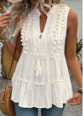 Beige Sleeveless V Neck Tank Top | thumb picture 