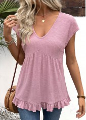 Light Purple Short Sleeve V Neck T Shirt | thumb picture 
