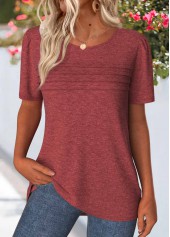 Brick Red Tuck Stitch Short Sleeve T Shirt