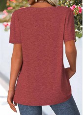 Brick Red Tuck Stitch Short Sleeve T Shirt | thumb picture 