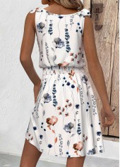White Smocked Floral Print Short Sleeveless V Neck Dress | thumb picture 