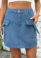 Denim Blue Button Shift Dress Short Skirt
