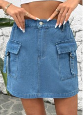 Denim Blue Button Shift Dress Short Skirt | thumb picture 