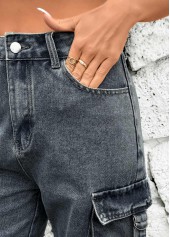 Dark Grey Marl Button Fly High Waisted Denim Shorts | thumb picture 