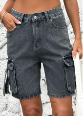 Dark Grey Marl Button Fly High Waisted Denim Shorts | thumb picture 