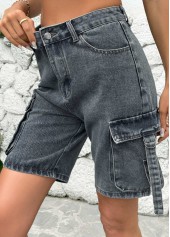 Dark Grey Marl Button Fly High Waisted Denim Shorts | thumb picture 